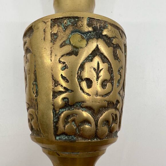 Vintage Pair Large Brass Statement Candlesticks Mid Century Modern Candelabras - Picture 6 of 8